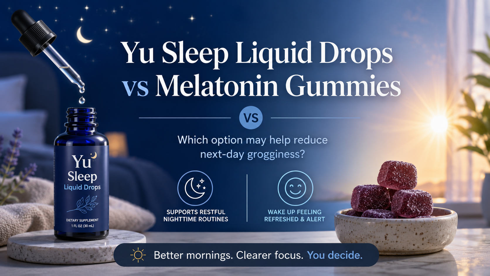 yu sleep liquid drops vs melatonin gummies no next day hangover